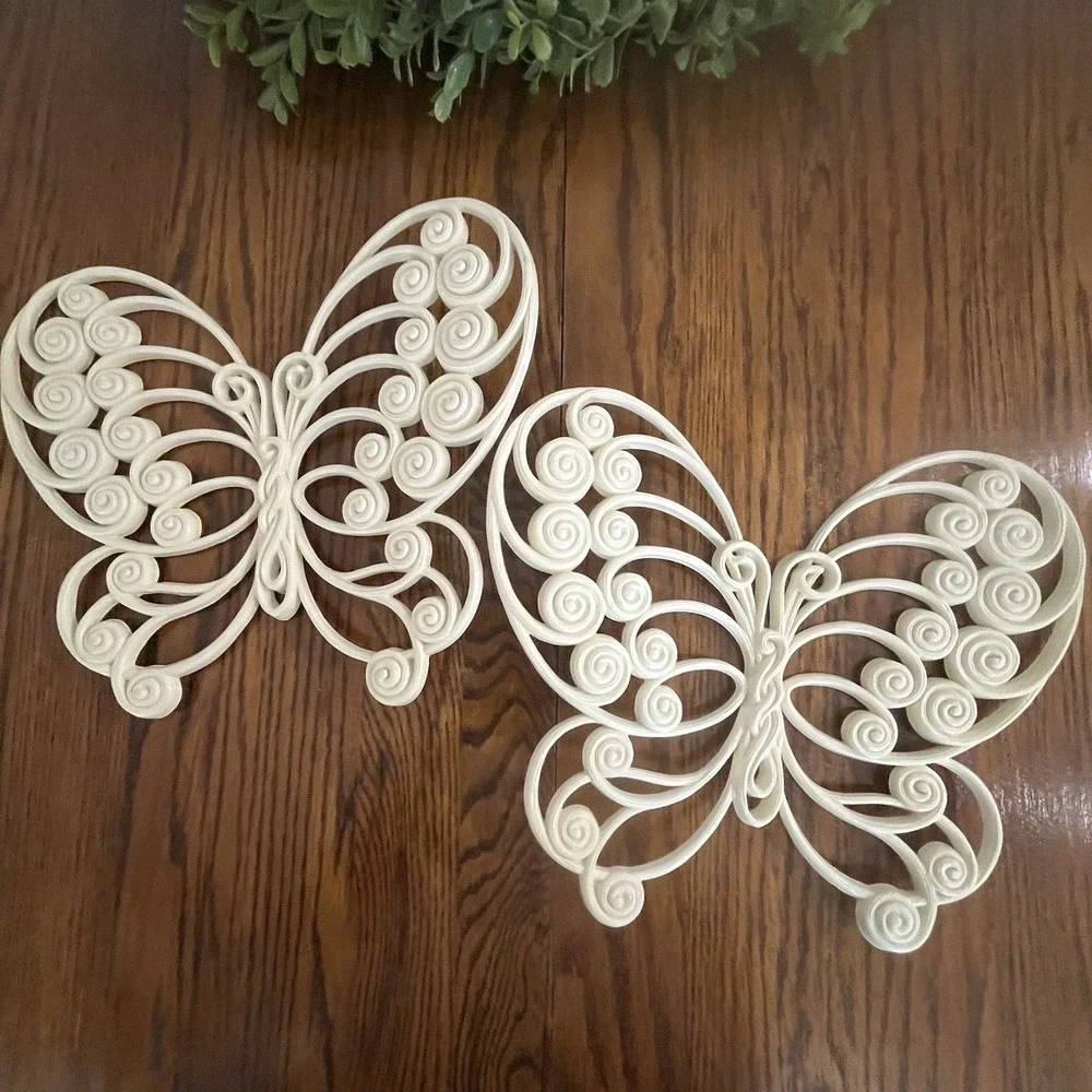 Vtg 1976 Burwood Off-White Butterfly Pair Wall Decor #1629 Hanging Set 12 ½